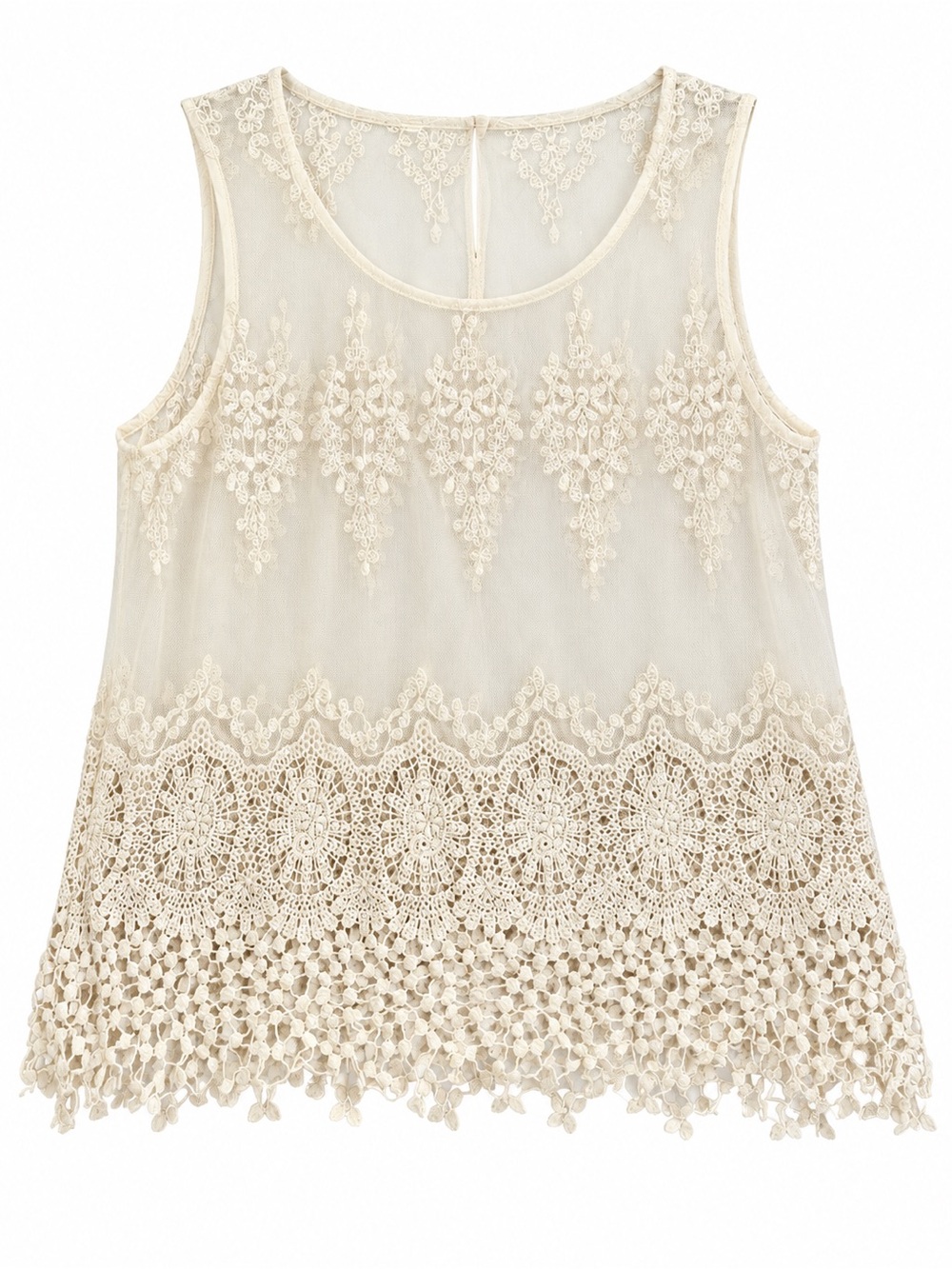Blu Pepper Cream Lace Sheer Crochet Tank Top